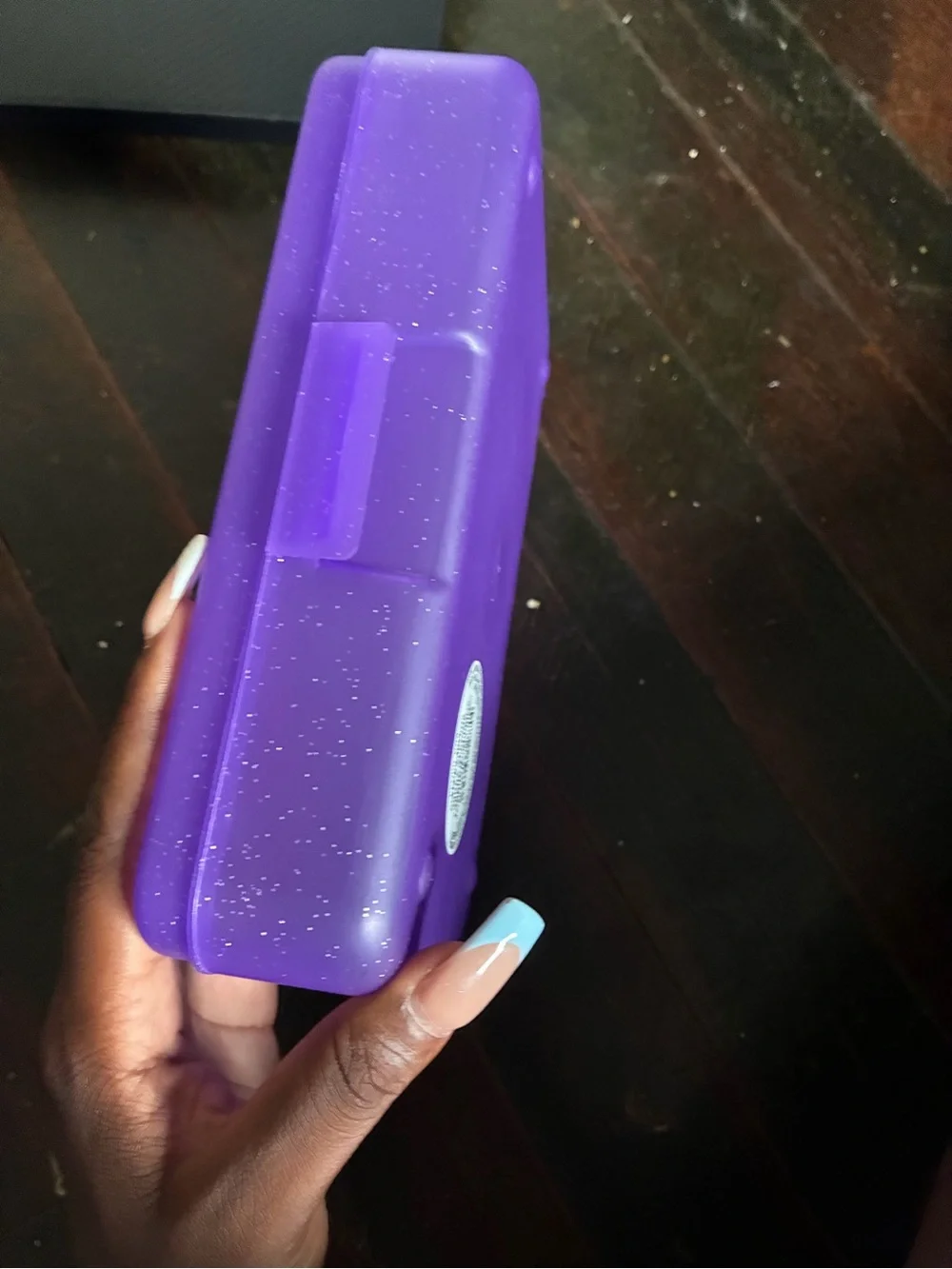 Glitter Purple Pencil Case Organizer - Compact Home Office Storage